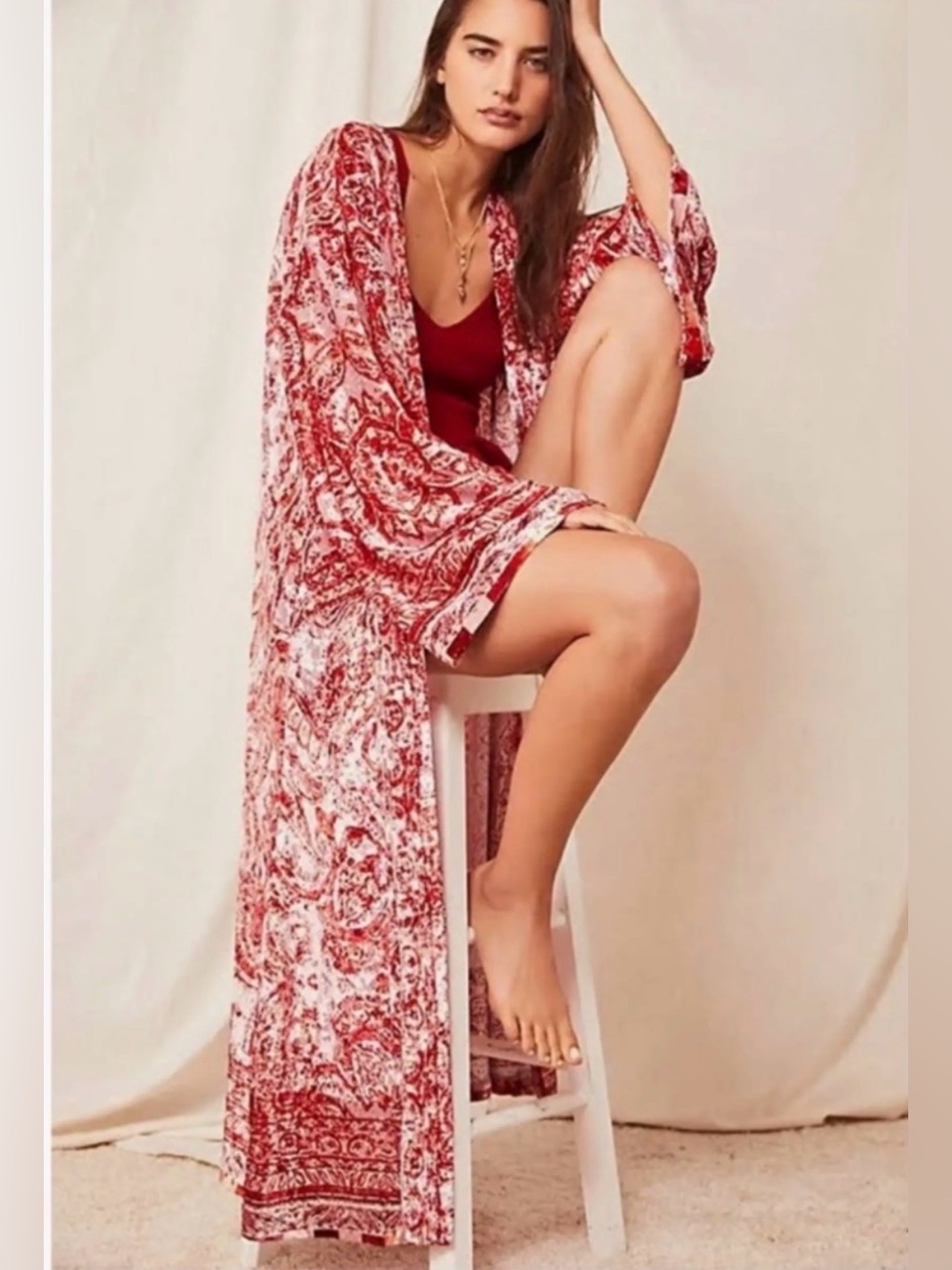 Free People Intimately Velvet Paisley Kimono Duster Robe Small NWOT